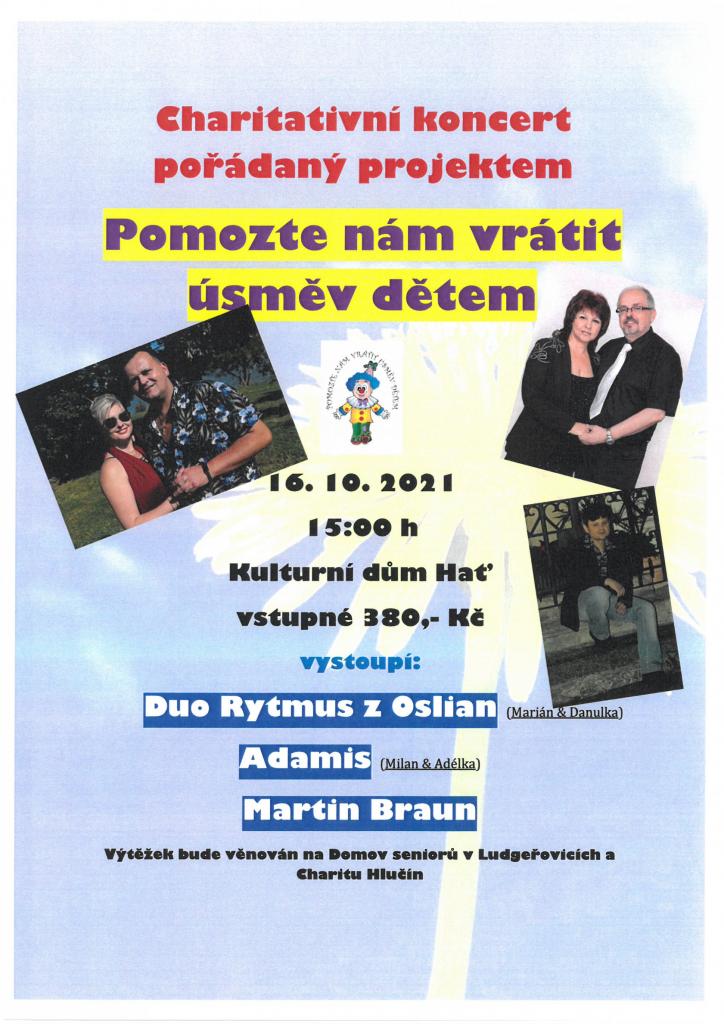 Charitativní koncert pořádaný projektem POMOZTE NÁM VRÁTIT ÚSMĚV DĚTEM 