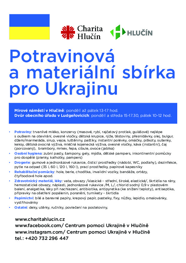 Potravinová a materiální sbírka pro Ukrajinu 