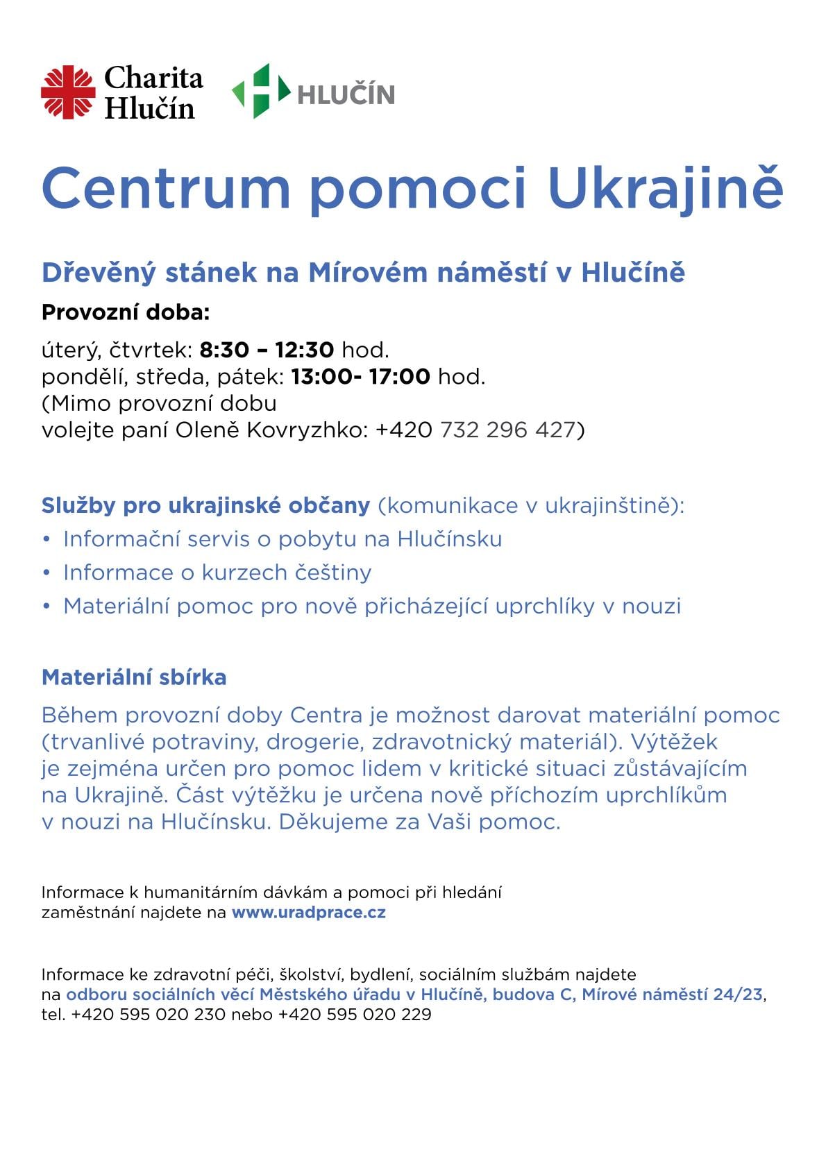 Centrum pomoci Ukrajině v Hlučíně Centrum pomoci Ukrajině v Hlučíně