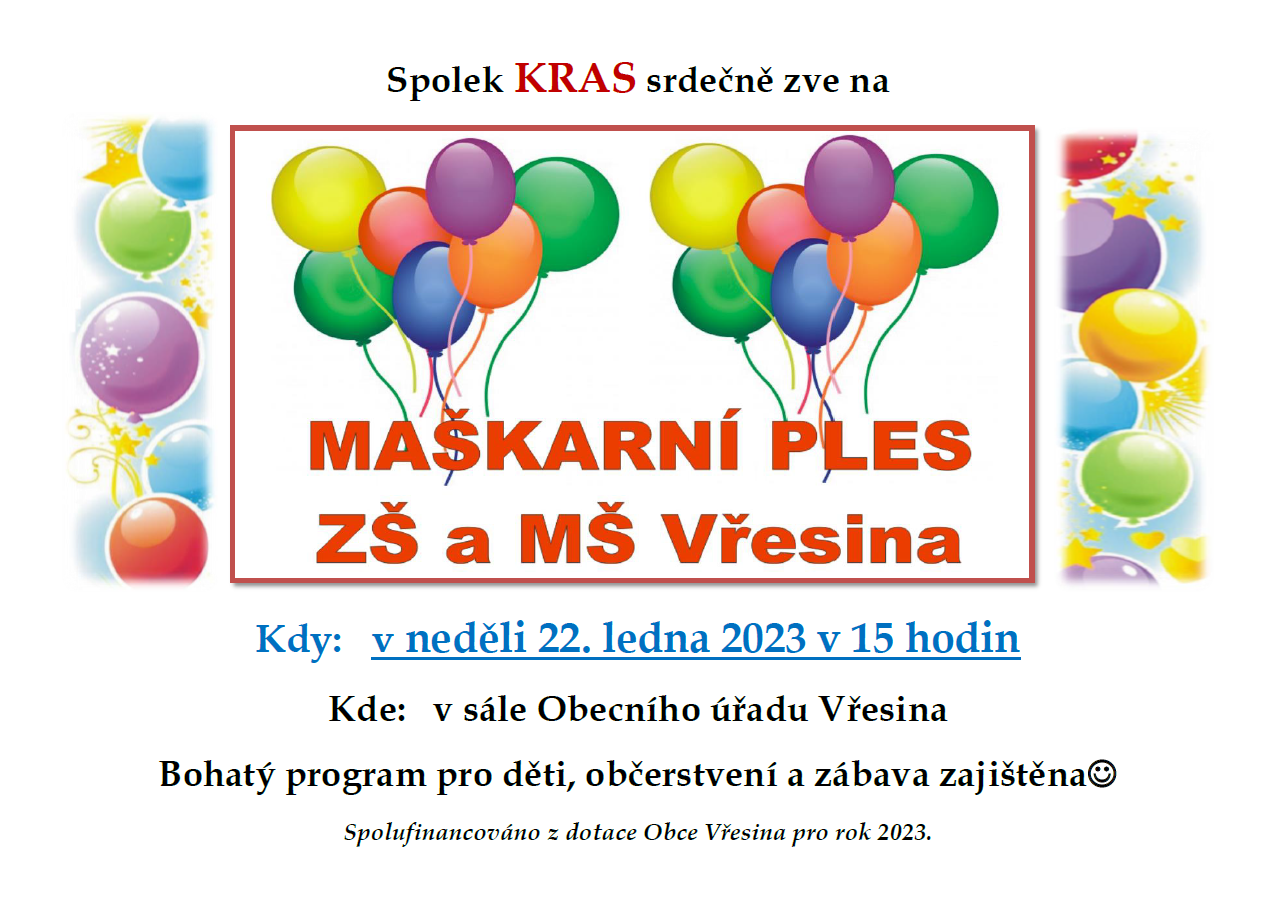 Maškarní ples ZŠ a MŠ Vřesina 