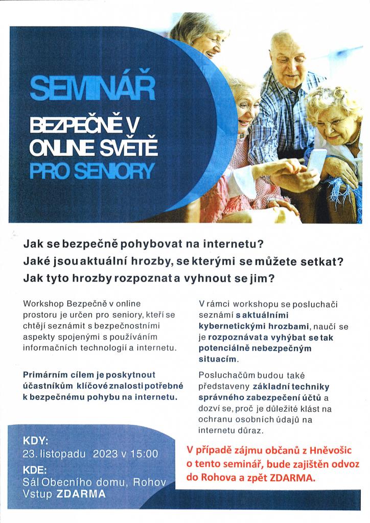 SEMINÁŘ BEZPEČNĚ V ONLINE SVĚTĚ PRO SENIORY