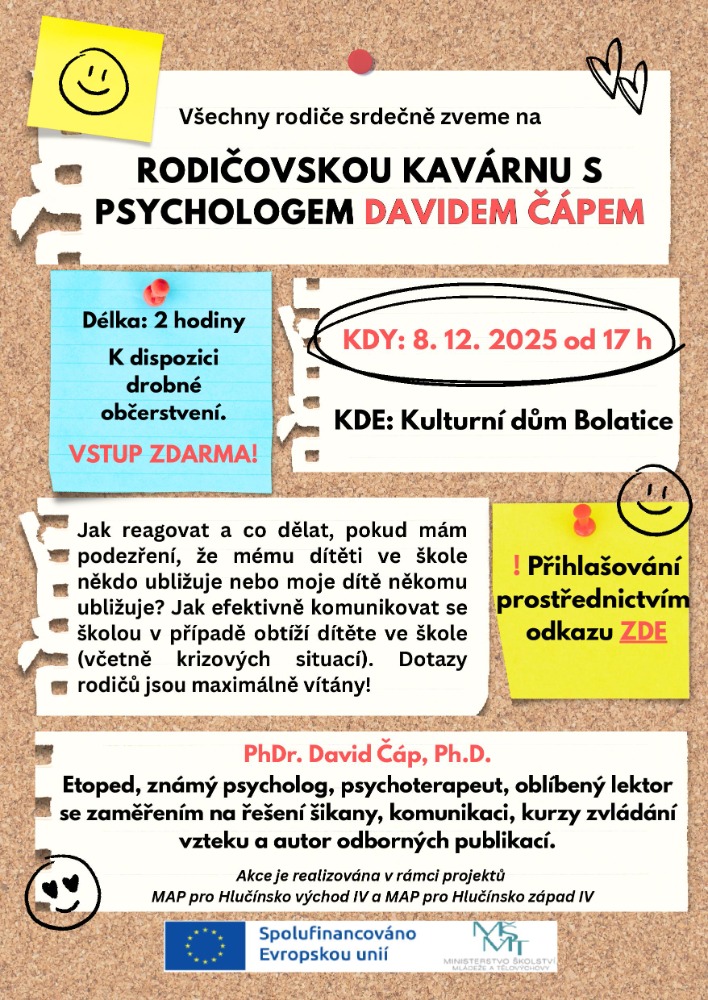 Rodičovská kavárna s psychologem Davidem Čápem