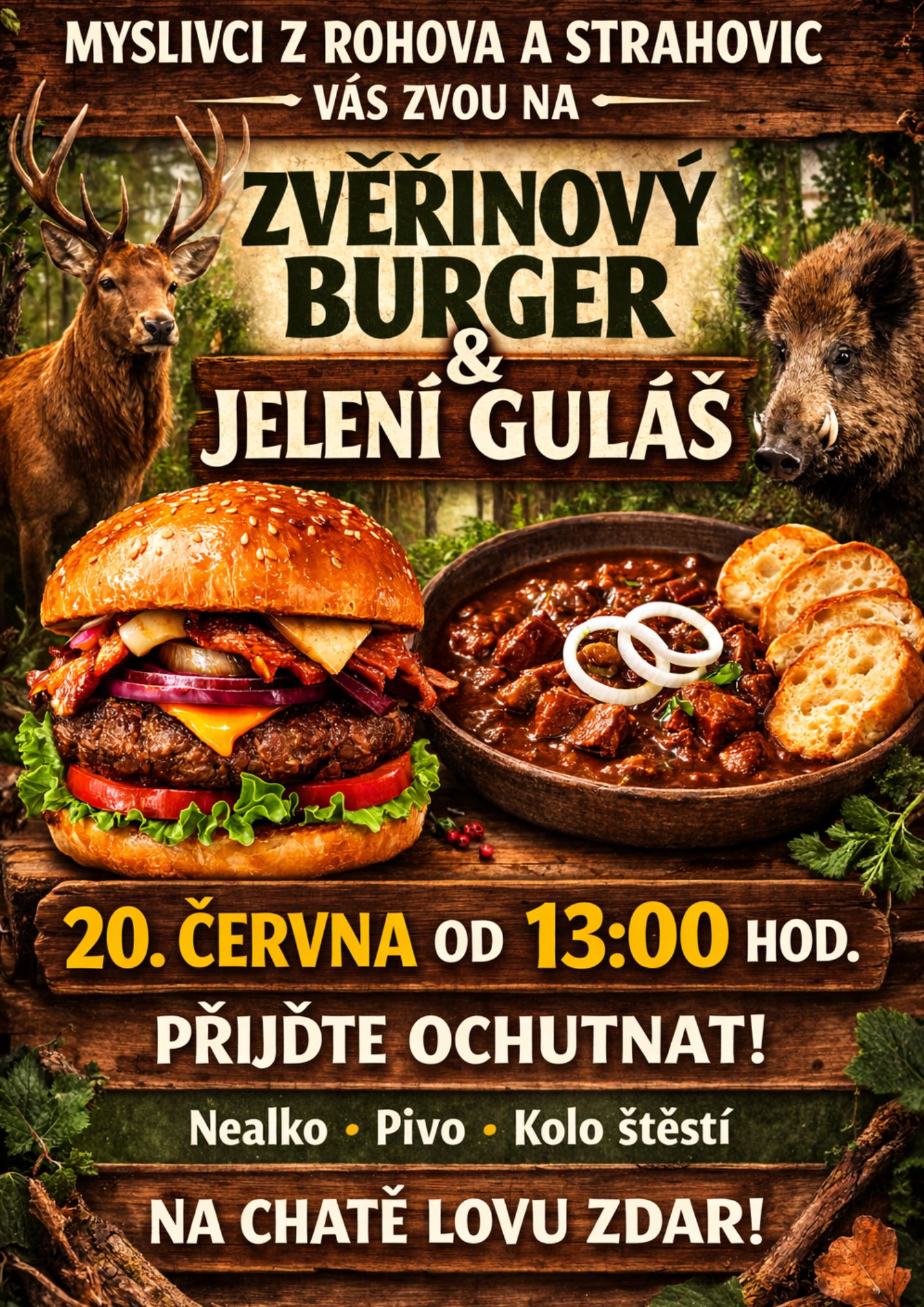 Zvěřinový burger & jelení guláš